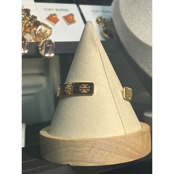 TORY BURCH Gold Pierced Logo Cuff Bracelet - Picture 5 of 5